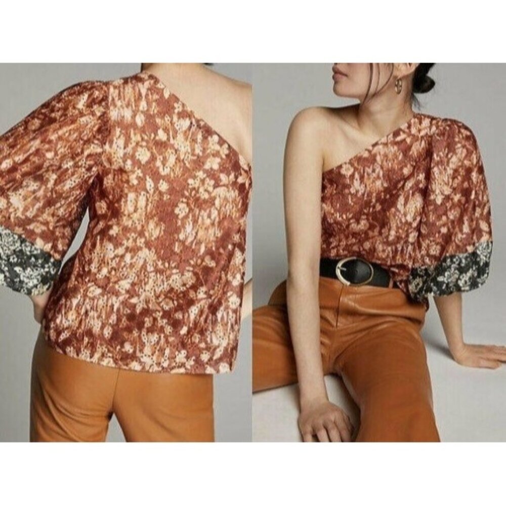Anthropologie Sachin & Babi Leina Eyelet One Shoulder Puff Slv Top XL NWOT